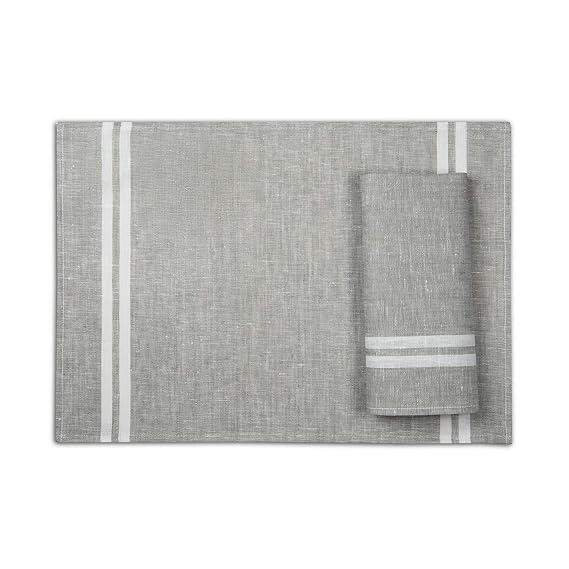4-er Pack Leinen Platzsets -Tischsets Stoff - 50 x 35 cm - Farbe Grau/ Varvara Home 1709