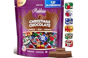 THE MADELAINE CHOCOLATE COMPANY Madelaine Milk Chocolate Christmas Presents – Individually Wrapped Holiday Chocolates for Kids – Christmas Candy Stocking Stuffers & Holiday Gift Basket Treats – 8 oz Bag (Approx. 24 Pieces)