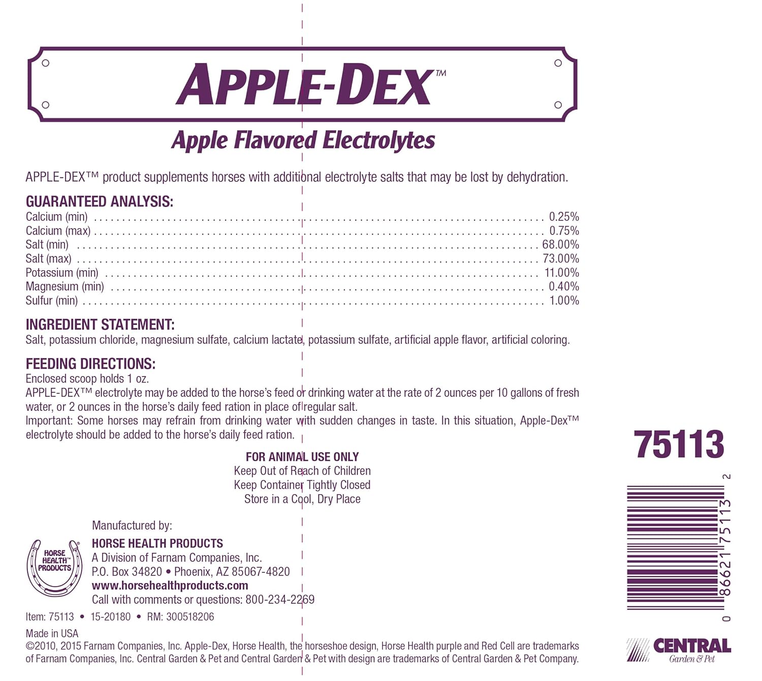 Horse Health Apple-Dex Apple-Flavored Electrolytes, 30-Pound: Pet Supplies