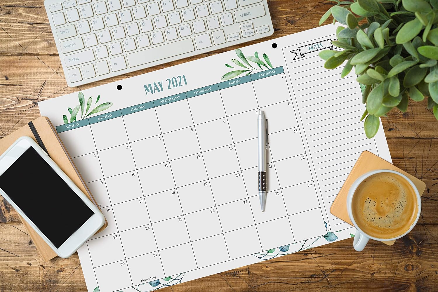 Aesthetic Greenery Desk Calendar 17"x11" - Desktop/Wall Calendar for Easy Planning - Runs from January 2021 until July 2022 : Office Products