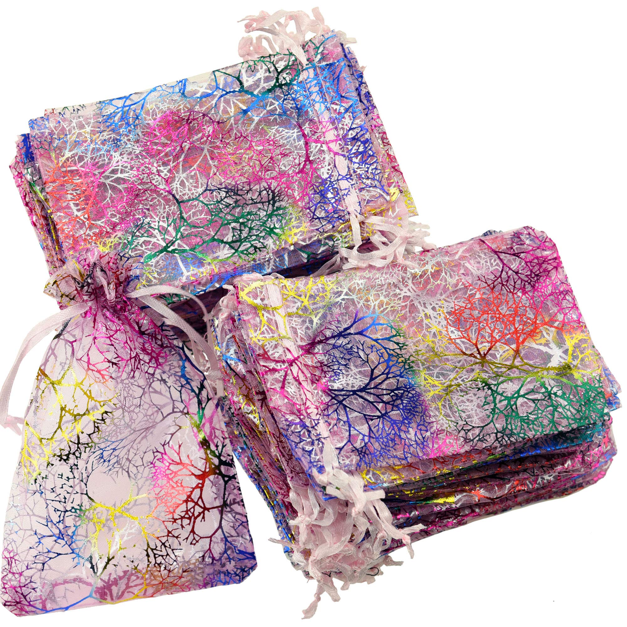 FiveSeasonStuff Organza Wedding Favours Gift Bags Jewellery Birthday Party Baby Shower Arts & Crafts Gift Wrapping Candy DIY Pouches (10cm x 15cm, Mix Colour Pink)