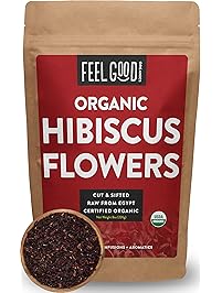 Organic Hibiscus Flowers - Cut & Sifted - 8oz Resealable Bag - 100% Raw From Egypt - by Feel Good Organics