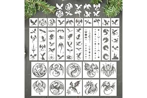 Keluna Dragon Stencils for Painting - 30 Pcs Reusable Pterosaur Moon Star Crafts Templates Dragon Themed Stencils for Painting onWood Wall DIY Art Craft Canvas Fabric Home Décor