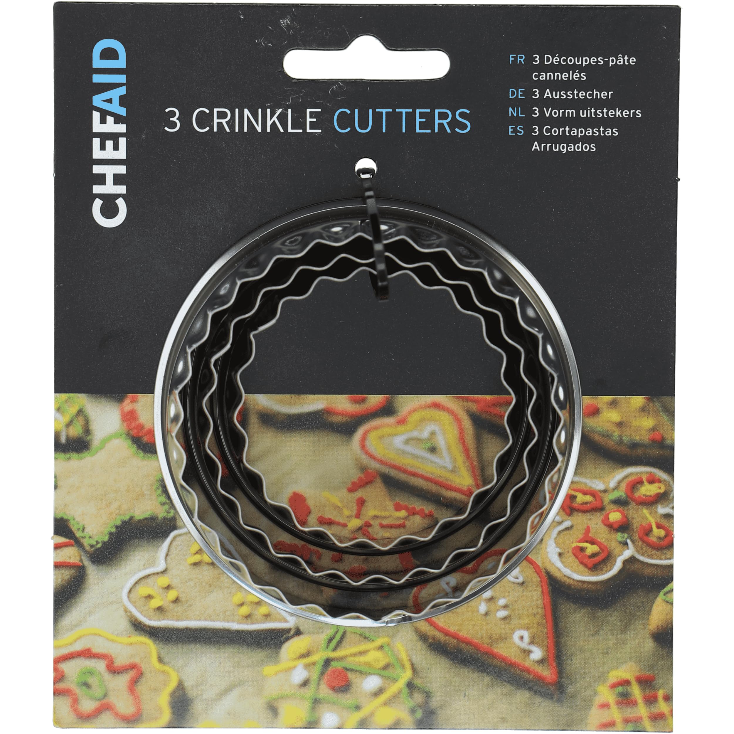 Chef Aid Pastry Cutters, Set Of 3, Cookie Biscuit Cutter, Scone, Mince Pie, Tarts, Mini Quiches, Dough, At Home Baking, Cake Decorating, Fondant Icing, Round Circle Crinkled Stainless Steel Cutters