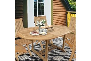 Seven Seas Teak Ocean Beach Round to Oval Outdoor Patio Extension Table, Made from Solid Teak Wood