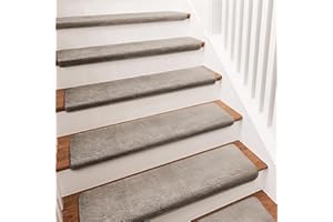 PURE ERA Carpet Stair Treads Ultra Plush 9.5" X 30"Soft Bullnose Indoor Stair Protectors Pet-Friendly Non-Slip Skid Resistant Tape Free Washable Reusable(14 Pieces, Cream Gray)