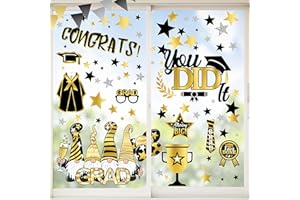 Mfault 9 Sheets Class of 2024 Graduation Gnome Window Clings, Congrats Grad You Did It Stickers Decal Bachelor Cap Black Gold Decorations, College Congratulation Party School Classroom Home Decor