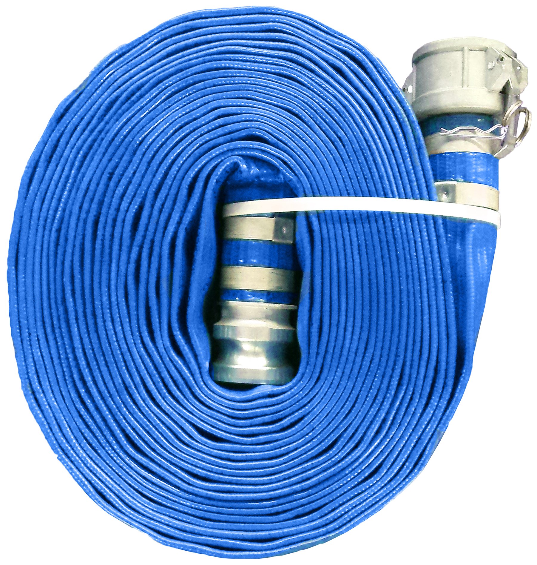 JGB Enterprises A008-0486-3550PSS Eagle Flo Blue PVC Discharge Hose, 3" x 50', Type C and E Cam Locks, Double Banded, 70 psi Working Pressure, -4 Degree F to 150 Degree F