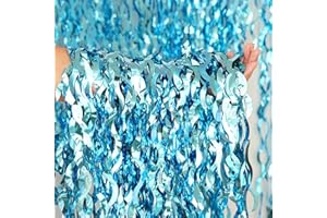 PIGETALE 2 Pack 3.2x6.5 Feet Wavy Blue Backdrop Curtain Tinsel Streamers Foil Fringe Backdrop Ocean Themed Decor Baby Shower Bachelorette Disco Winter Under The Sea Summer Pool Beach Party Decorations