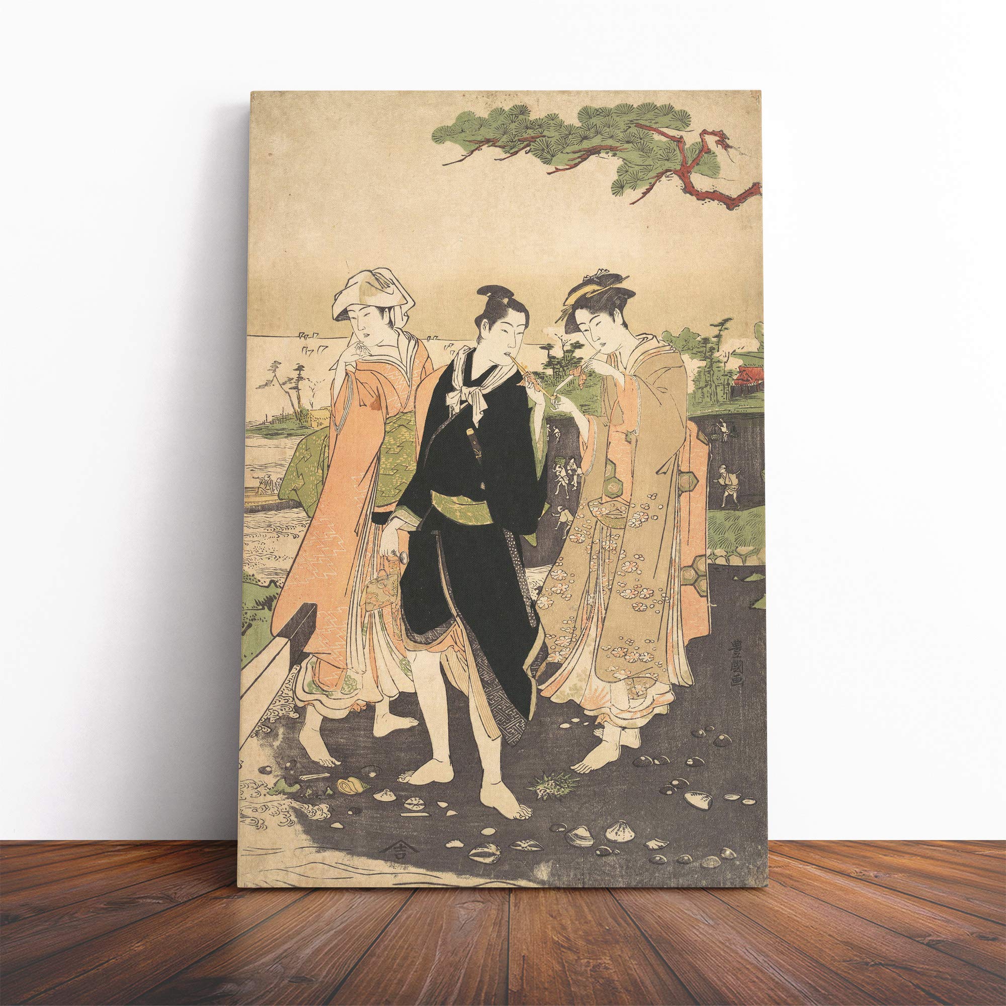 Utagawa Japanese Oriental Along The Seashore at Futami Canvas Print | Gallery Wrapped 30mm Frame Wall Art | 20x14 inches | Ready to Hang | Asian Picture | Living Room Bedroom Lounge Office