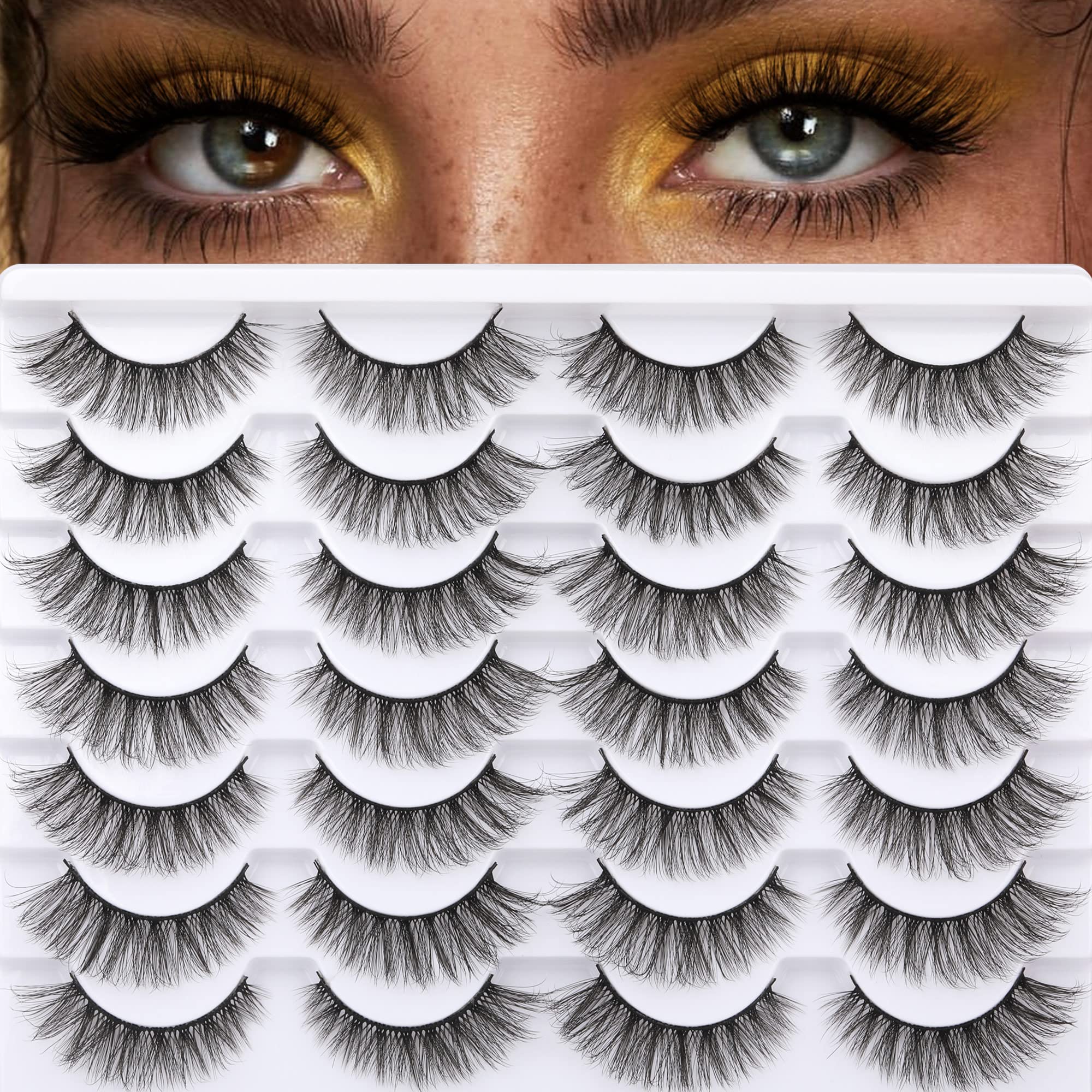 Newcally Lashes Natural Look Cat Eye Wispy False Eyelashes Fluffy Volume Long Fake Eye Lashes Pack 3D Strip Faux Mink Eyelashes 14 Pairs — image 1