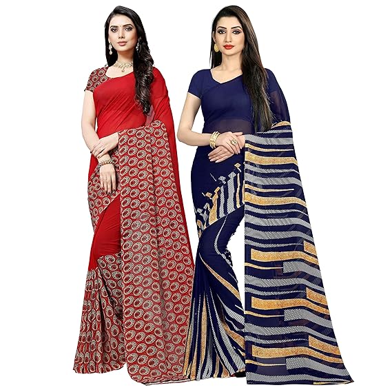 georgette with blouse piece Saree (Pack of 2) (COMBO_1474_1500_ multicoloured_ OS)