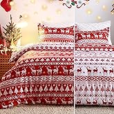 CAROMIO Christmas Duvet Cover Queen, Soft Microfiber Red Duvet Covers, Reversible Printed Comforter Cover Set Holiday Decorative Bedding (Reindeer and Tree Pattern)