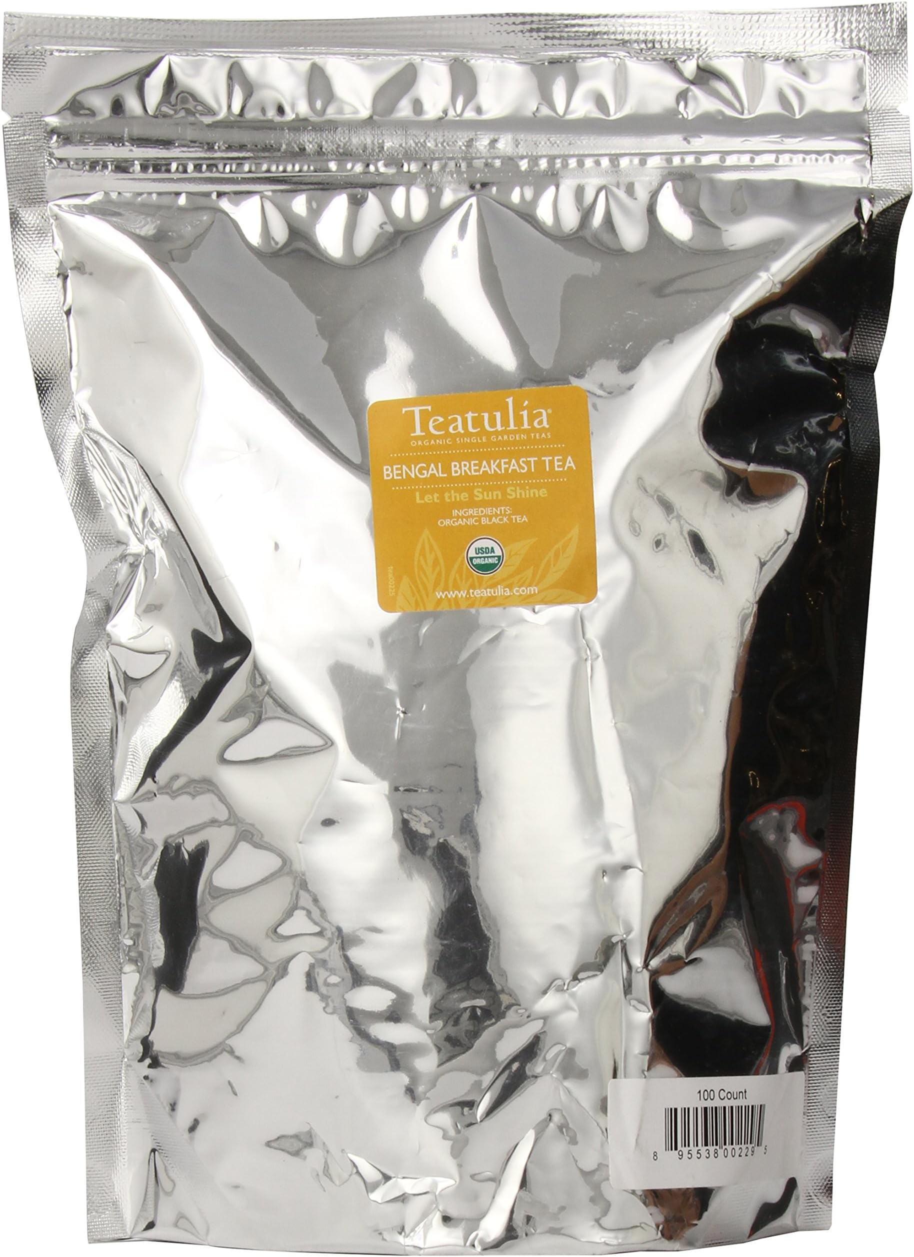 Teatulia Organic Single Garden Bengal Breakfast Tea, 100-Count pyramid bags