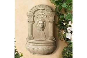 Royal Lion Face 31" High Large Italian Indoor Outdoor Decor Sand Stone Wall Fountain Basin Statue Water Feature for Outside Garden Patio Yard Backyard Porch Deck Relaxation - John Timberland
