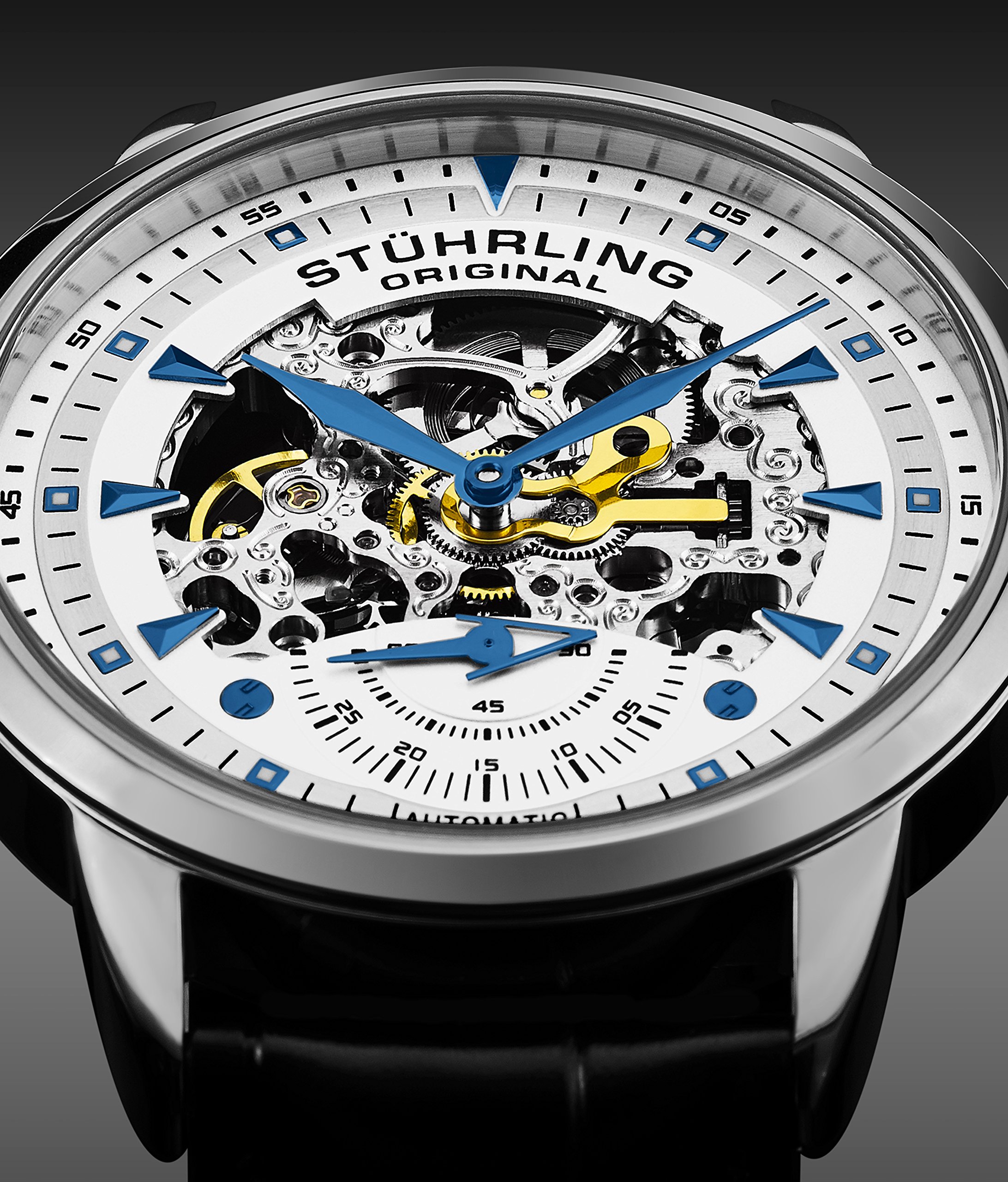 Stuhrling Original Mens Skeleton Automatic Dress Watch with Alligator Embossed Leather Strap Skeleton Dial