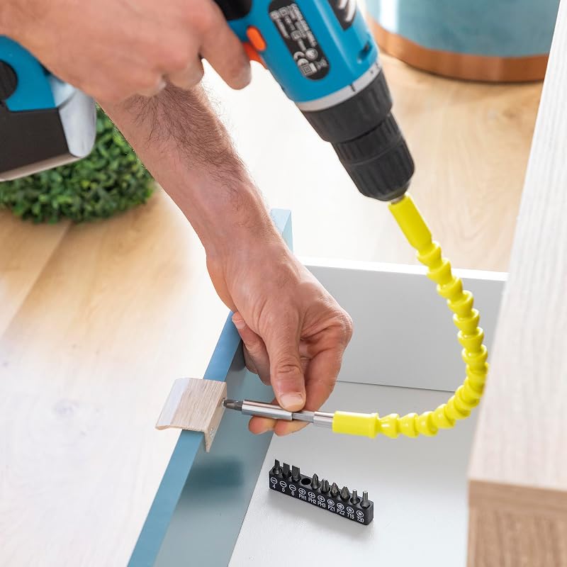 ® Extensor magnético flexível para chave de fendas, extensor de furadeira, ferramentas DIY, acessórios para chave de fendas, extensor rotativo de 360º, adaptadores para furadeira. Cor amarela