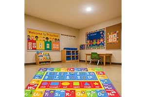 KC Cubs: Educational Rug: ABC Alphabet, Numbers & Shapes - 8x10' Playmat - Interactive Play, Activity Area Carpet, Bedroom-Classroom, Baby-Toddler-Kid