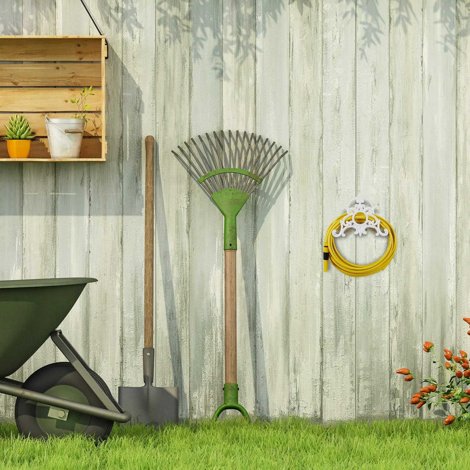 Relaxdays Antique Hose Holder, Cast Iron, Vintage Look, Wall-Mounted, HxWxD: 24 x 31.5 x 15 cm, Garden Hose Hanger, White - Image 3