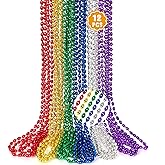 12PCS Mardi Gras Beads, Metallic Colorful Beaded Necklaces Party Favors, 6 Kinds of 32" Oval Bead Necklace Costume Stuff for Festival Parade Throw Accessories Wedding Birthday Mardi Gras Decorations