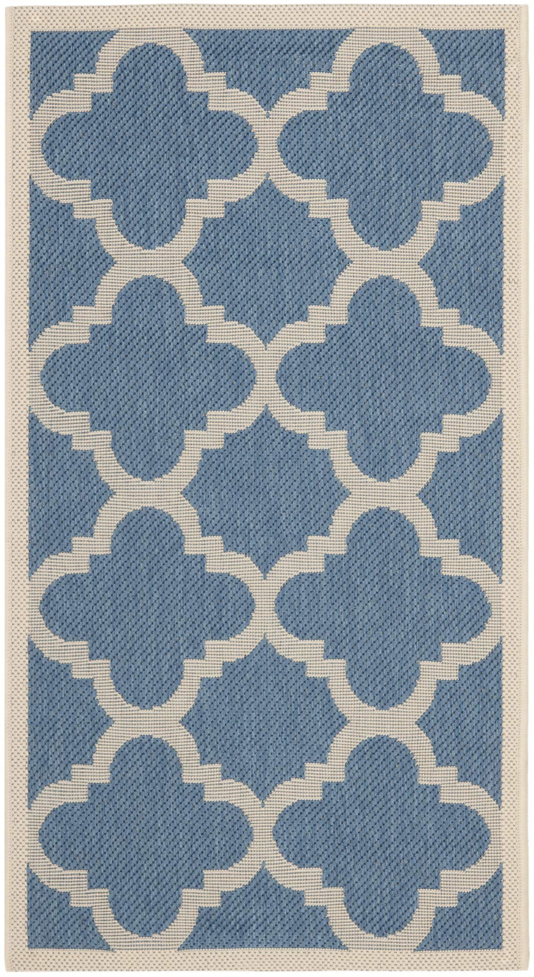 Safavieh Trellis Indoor/Outdoor Woven Rectangle Area Rug, Courtyard Collection, CY6243, in Blue / Beige, 79 X 152 cm for Garden, Patio or Any Outdoor Space