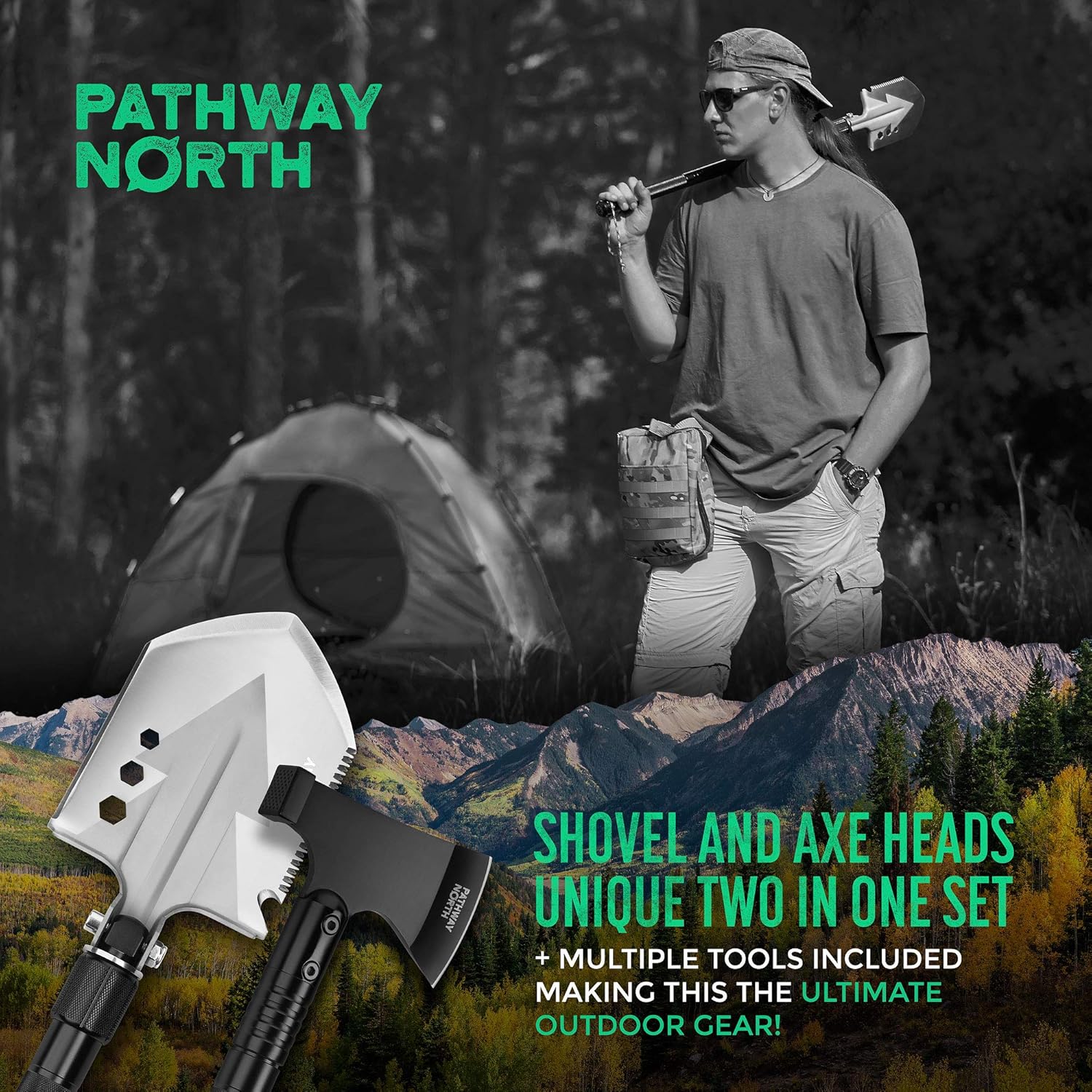 PATHWAY NORTH Camping Axe and Survival Shovel – Stainless Steel Multi-Tool Folding Shovel and Survival Hatchet – Equipment for Outdoor, Hiking, Hunting, Emergency, Backpacking : Garden & Outdoor