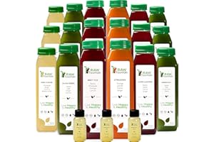 3 Day Juice Cleanse by Raw Fountain, All Natural Raw Detox Cleanse, Juicing for Body Reset, Cold Pressed Juice Fast, Great Way to Jumpstart a Healthy Diet, 18 Bottles 12oz, 3 Ginger Shots