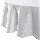 Elrene Home Fashions Caiden Elegance Damask Waterproof, Stain & Wrinkle Resistant Fabric Tablecloth, 90" Round, White