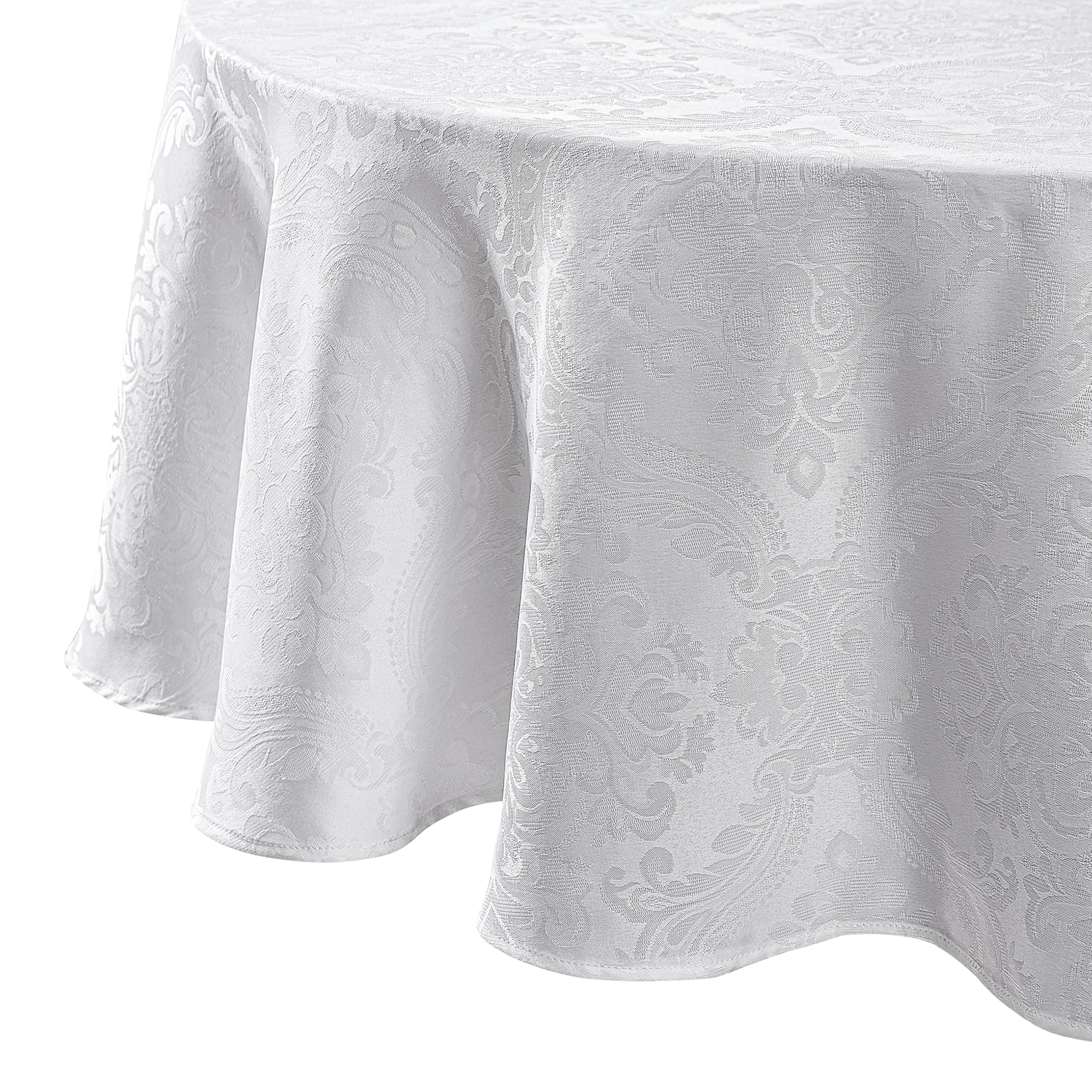 Elrene Damask Tablecloth, Polyester, White, 60" X 84" Oval