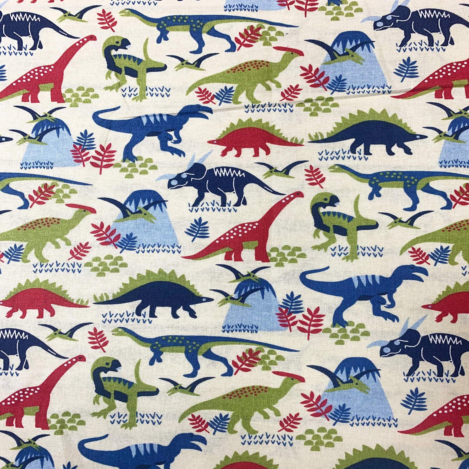 Cream Dinosaur Fabric, Cotton Craft Fabric, Dino Kids Fabric, Nursery Fabric, Animals Fabric, Printed Cotton Fabric, Novelty Fabrics, Cushion Fabric (Fat Quarter)