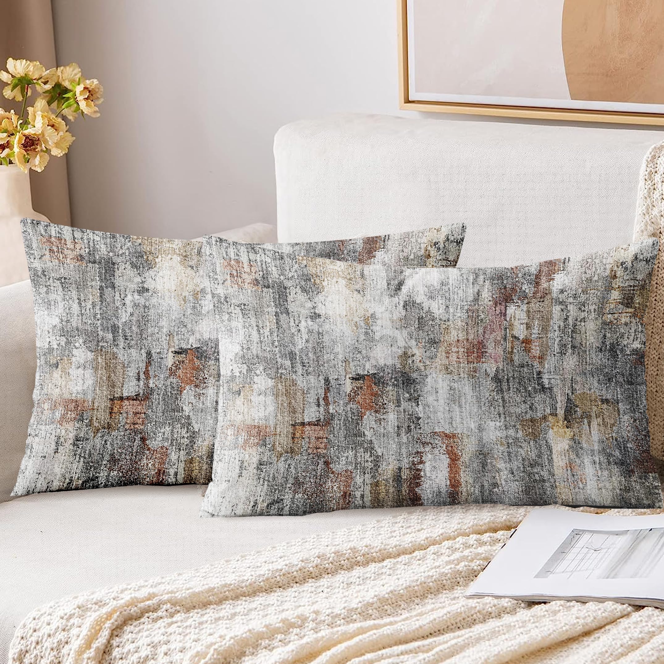 XPHZZL Pack of 2 Gray/Rust Cushion Covers 30cm x 50cm Decorative Square Throw Pillow Covers Home Abstract Style Decor Pillow Cases for Sofa Bedroom Dining Room and Farmhouse 12x20 Inch