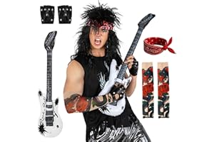 Morph 80s Accessories for Mens Rockstar Costume 80s Rocker Wig Tattoo Sleeve Gloves Headscarves Halloween Mens Rocker Costume
