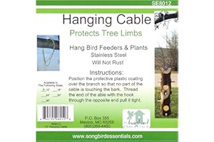 Songbird Essentials Hanging Cable Tree Limb Protector with S Hook, Steel Cable with Silicone Sleeve, Protects Tree Limbs from Heavy Bird Feeders and Decorations, 12 Inch Cable