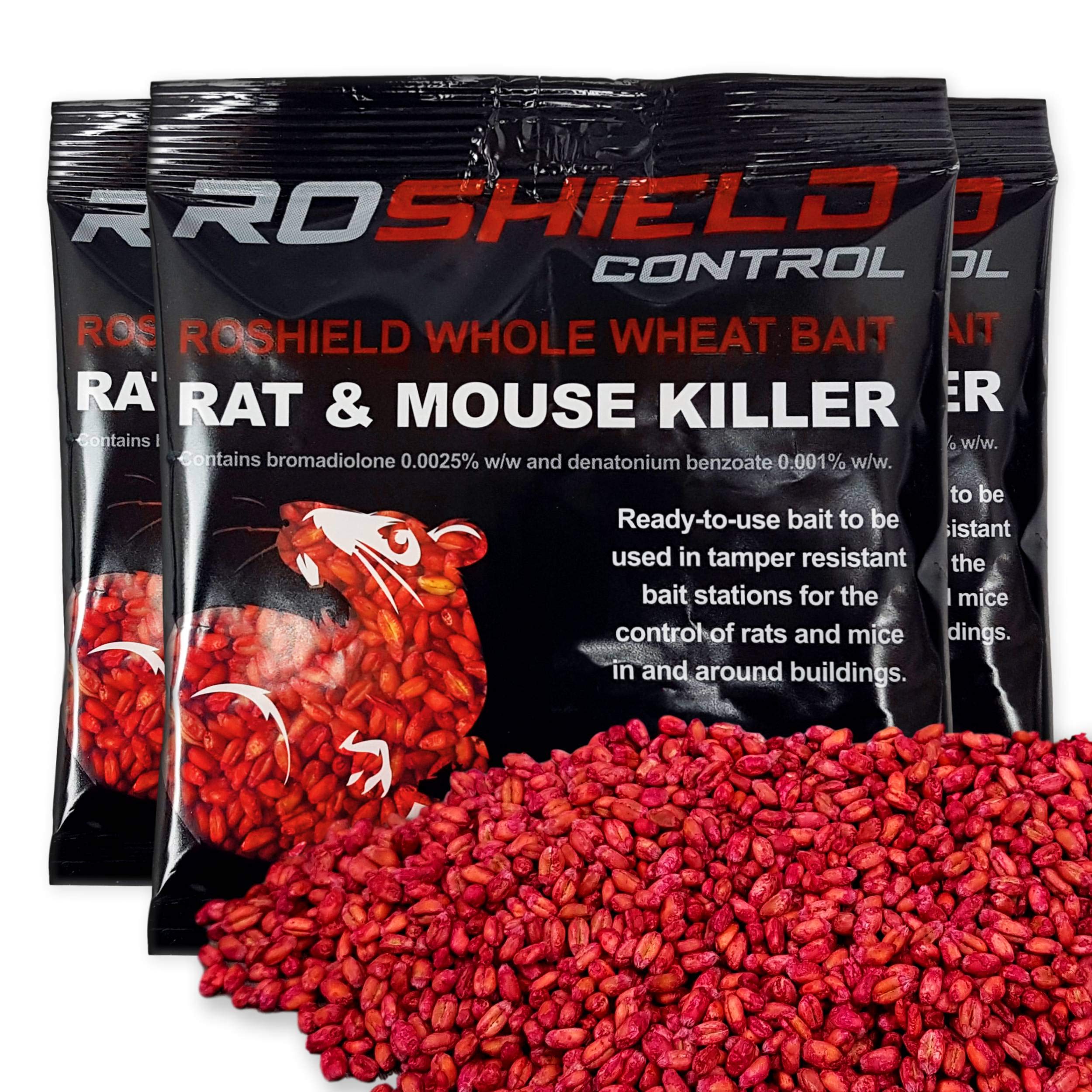ROSHIELD 600g Rat & Mouse Rodent Poison Killer Control & Treatment Kit - Strong Fast Acting Whole Wheat Grain Bait Sachets (4 x 150g Packs)