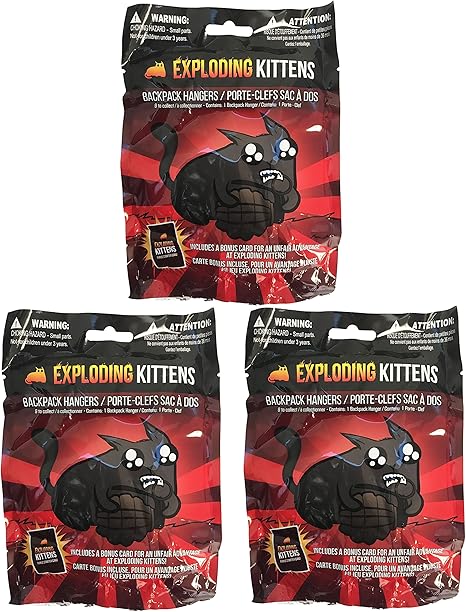 Amazon Com Exploding Kittens Card Game Exclusive Figure Hanger Blind Pack Set Of 3 Includes 1 Random Figure And Card Per Pack Toys Games