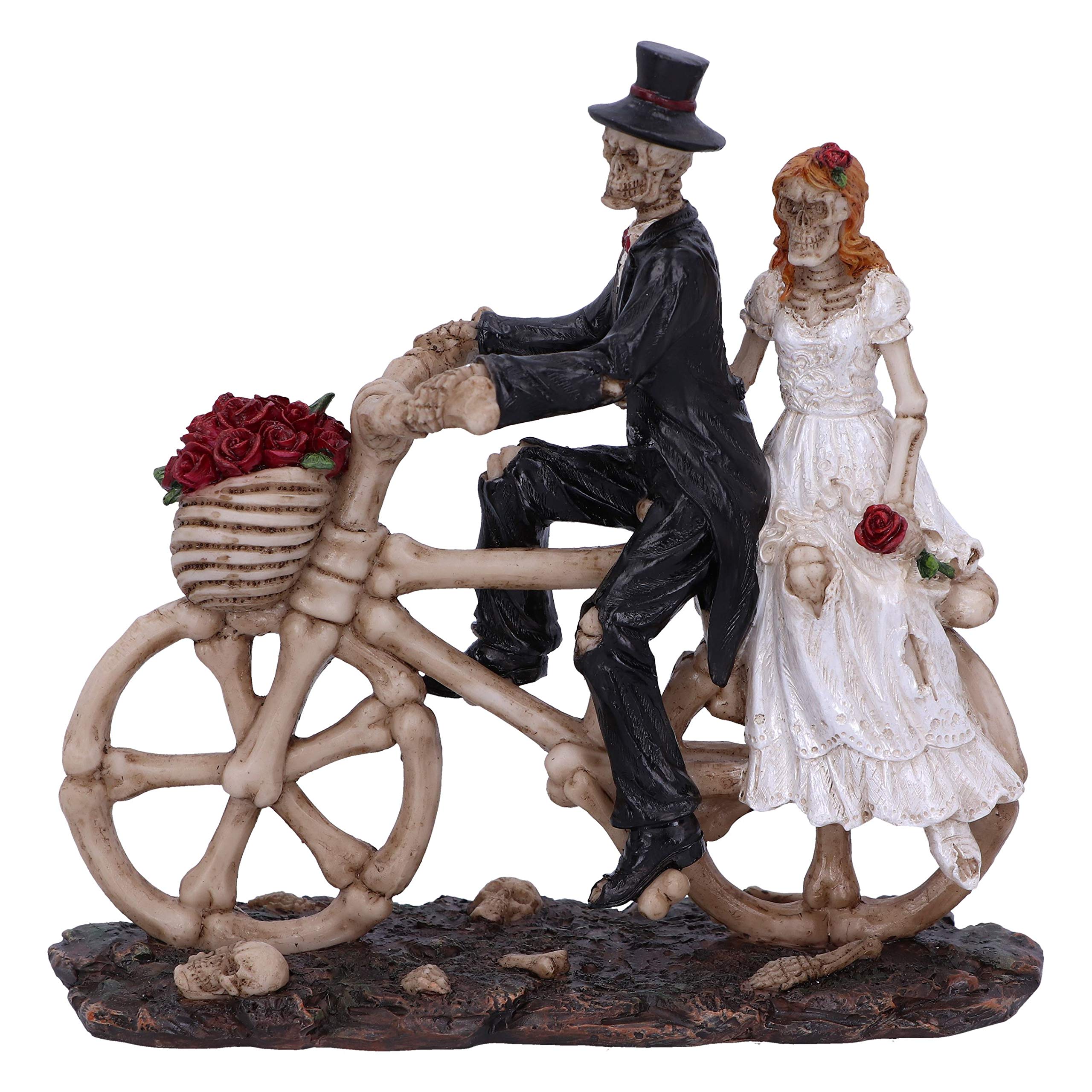 Nemesis Now Hitch a Ride Bicycle Riding Skeleton Lovers Wedding Figurine,14.5cm