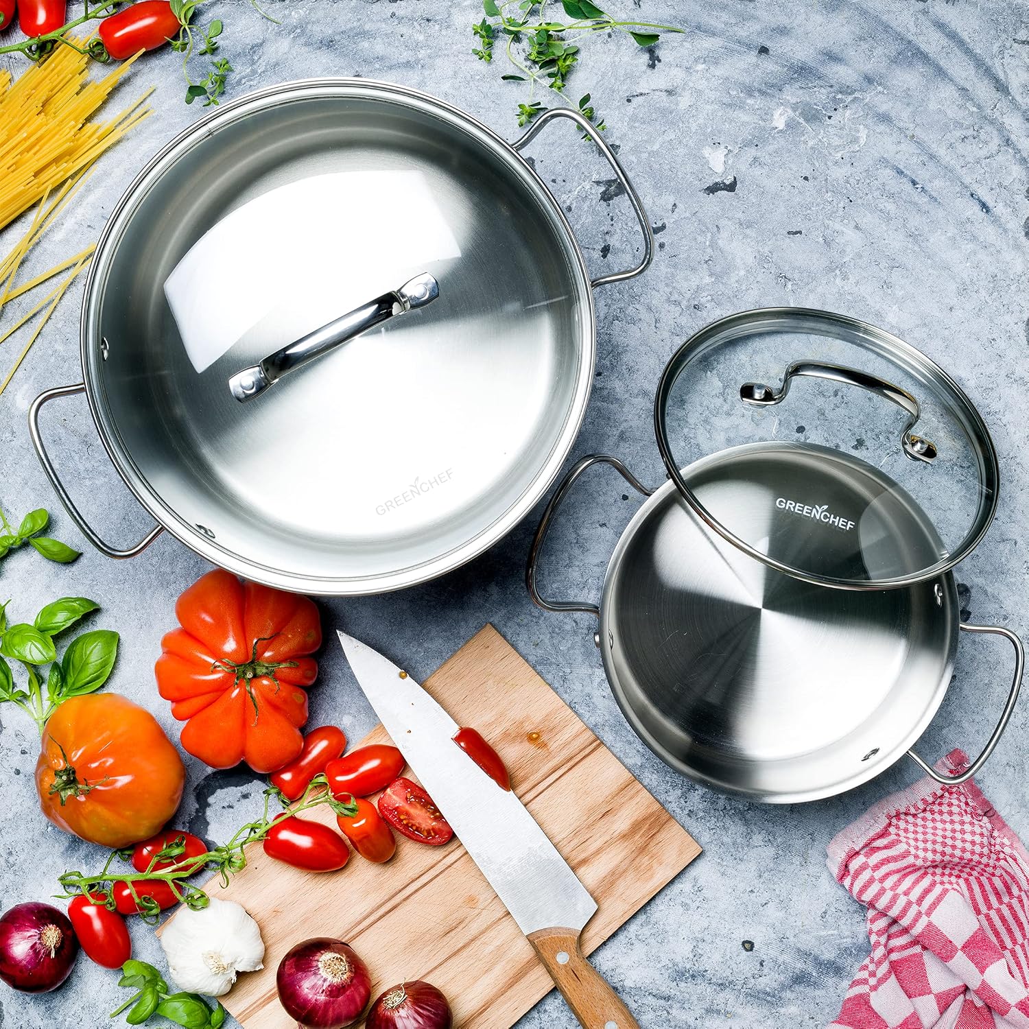 GreenChef Casserole Dish with Lid, Non Stick Stainless Steel Toxin Free Ceramic Dish - Induction & Oven Safe Cookware - 24 cm/4.9 Litre, Silver - Image 3