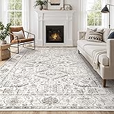 Area Rugs 9x12 for Living Room - Washable Soft Large Vintage Rug Non-Slip Stain Resistant Traditional Stain Resistant Indoor Floor Low Pile Carpet for Bedroom Dining Room or Home Office - White