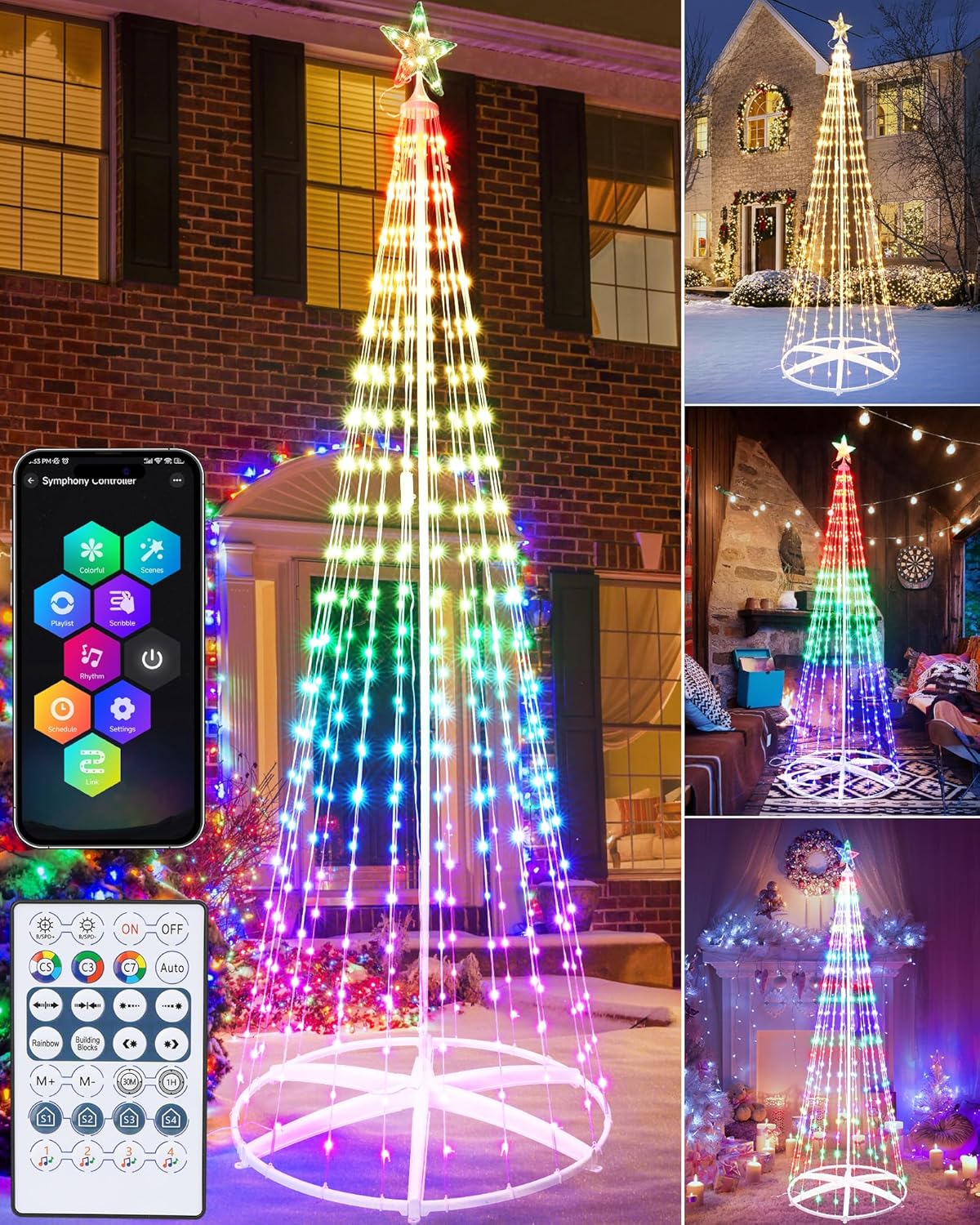 Trees - Joomer Christmas Tree Star Lights 8.2FT 406LED Smart Color Change Christmas Lights with Remote Timer Music Sync Bluetooth App Controlled RGB Lights for Outdoor New Year Christmas Decoration