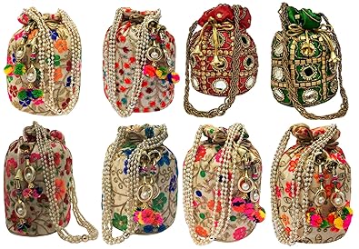 Filora Womens Ethnic Rajasthani Silk Potli Bag/Potli Purse/Bridal Clutch/Bridal Purse
