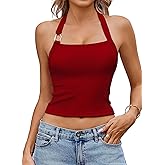 Avidlove Halter Tops for Women Double Lined Sexy Ribbed Crop Tank Top Backless Going Out Cami Slim Fit Y2K Outfits