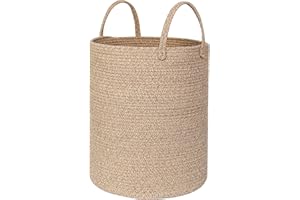 MEGASKET Large Woven Laundry Basket, 15"x18" Tall Blanket Storage for Living Room, Cute Nursery Kids Baby Laundry Hamper, Wicker Hamper for Bedroom Aesthetic, Cotton Rope Dirty Clothes Decor Basket