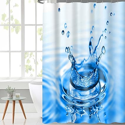 Lushomes Digital Drop Design Shower Polyester Blend Single Curtain with 12 Eyelets and 12 Hooks (71x78 Inch, 180x200cm, Multicolour)
