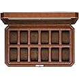 ROTHWELL 12 Slot Leather Watch Box - Luxury Watch Case Display Organizer, Microsuede Liner, Locking Mens Jewelry Watches Holder, Men's Storage Boxes Holder Large Glass Top (Tan/Brown)