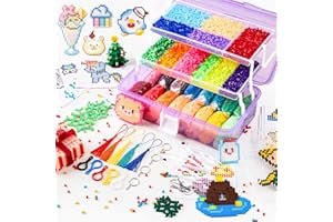 Inscraft 25000 Fuse Beads Kit with 3 Layers Portable Storage Box, 26 Color 5MM Iron Beads Set with 127 Patterns, 6 Pegboards, 10 Ironing Paper, 5 Tweezers, 66 accessories, Gifts for Birthday Christmas