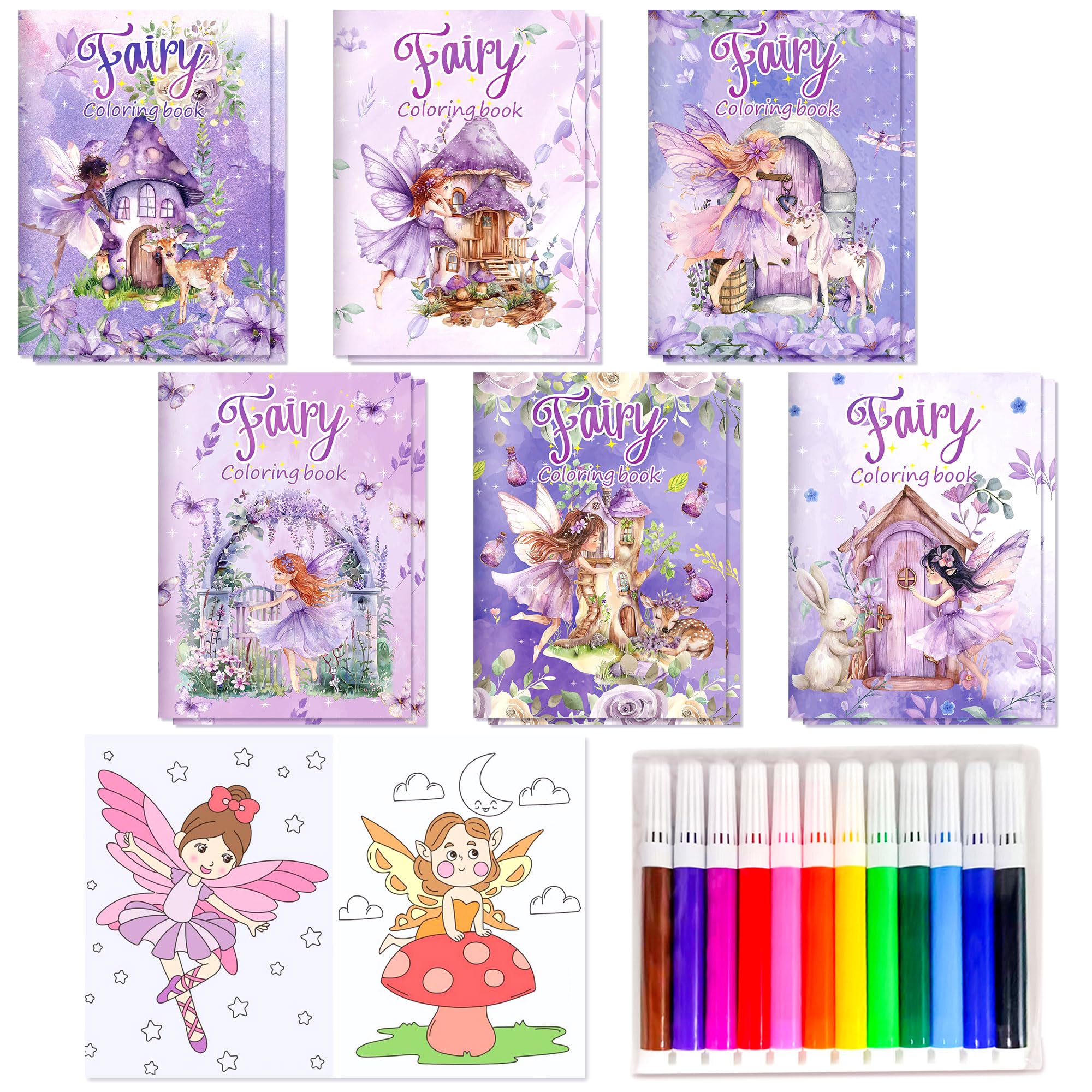 BACH AND BOOZY 24 PCS Mini Coloring Books Bulk Party Bag Fillers Pens Small Activity Books Purple Fairy Butterfly Themes Favors Birthday Goodies Supplies — image 1