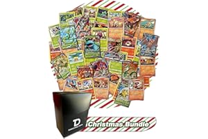 Christmas Pokémon Compatible TCG Random Assortment Bundle || Guaranteed Fire or Grass Ultra Rare + 20 Random Fire Or Grass Cards + Dan123yal Deck Box