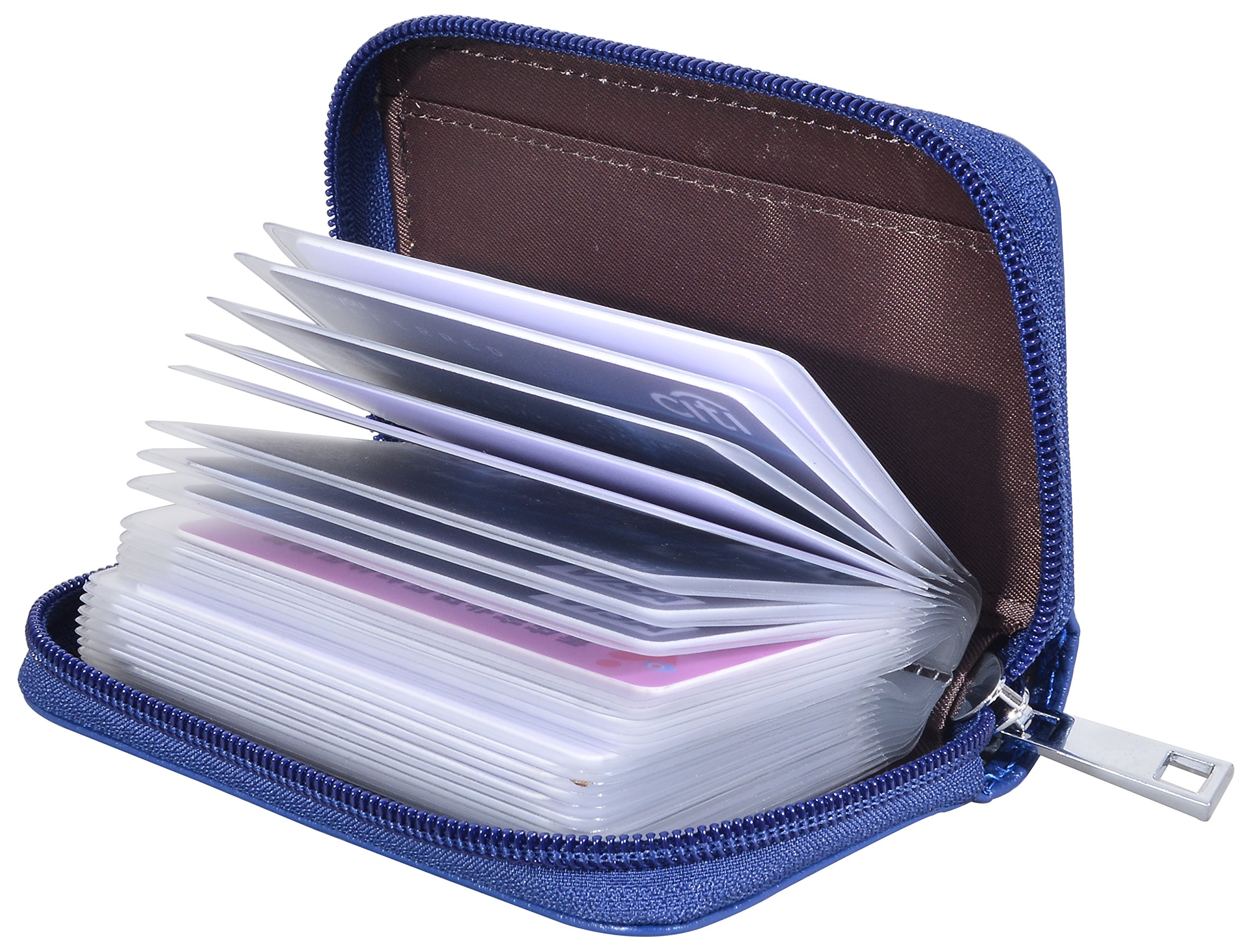 Genuine Leather Card Holder with 26 Credit Card Slots and ID Card Holder - Blue