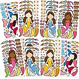Mocossmy Make a Face Stickers Sheets,24 Sheets Make Your Own Mermaid Face Mix and Match Stickers,DIY Stickers for Kids Art Cr
