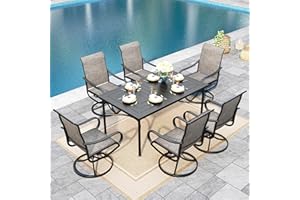 Sophia & William Outdoor Dining Set Patio Dining Set for 6 Outdoor Table and Chairs 7 Pieces Outdoor Patio Set with Swivel Patio Chairs 64" Metal Table for Garden Pool All Weather Brown